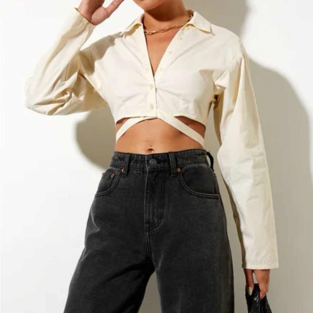 Motel Rocks Cream Long Sleeve Crop Button Down